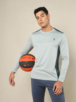 Technosport - Men Grey Colorblock Slim Fit Round Neck Sports T-shirt