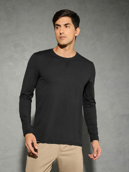Technosport - Men Black Solid Slim Fit Round Neck Sports T-shirt