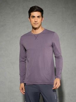 Technosport - Men Purple Solid Slim Fit Round Neck Sports T-shirt
