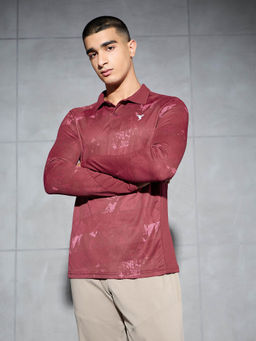 Technosport - Men Maroon Printed Slim Fit Polo Sports T-shirt
