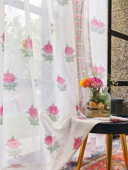 Urban Space - Printed Sheer Linen Curtains For Window - Modern Fire Glow Pink (Pack of 2)