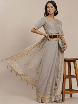 Odette - Grey Designer Art Silk Saree with Unstitched Blouse