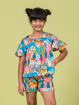 Tura Turi - Girls Cotton Whimsical Forest Multi-Color Top & Shorts