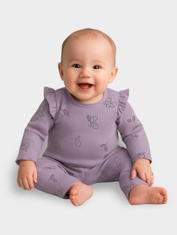 Mi Arcus - Girls Printed Mauve Full Sleeves Winter Top & Leggings (Set of 2)