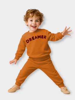 Mi Arcus - Kids Rust Full Sleeves Round Neck Sweatshirt with Joggers (Set of 2)