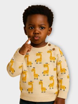 Mi Arcus - Kids Knitted Giraffe Pattern Round Neck Full Sleeves Sweater