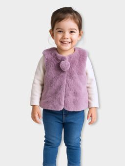 Mi Arcus - Baby Girls Solid Mauve Sleeveless Shrug