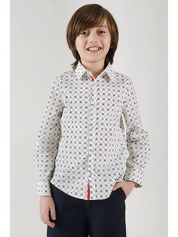 One Friday - Boys Off White Regular Fit Full Sleeve Printed Shirt