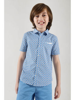 One Friday - Boys Blue Regular Fit Short Sleeve Printed Shirt