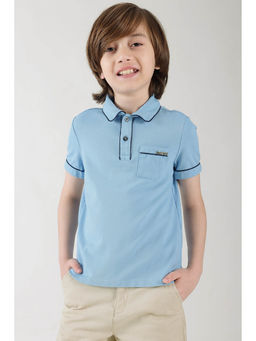 One Friday - Boys Blue Regular Fit Half Sleeve Solid Polo T-Shirt