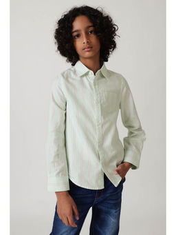 One Friday - Boys Mint Green Regular Fit Full Sleeve Pin Tucked Shirt