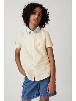 One Friday - Boys Yellow Regular Half Sleeve Striped Printed Shirt