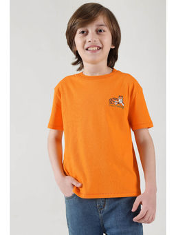 One Friday - Boys Orange Round Neck Half Sleeve Solid T-Shirt