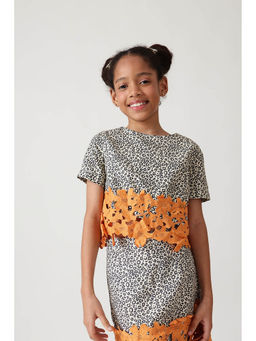 One Friday - Girls White Regular Fit Short Sleeve Printed Top