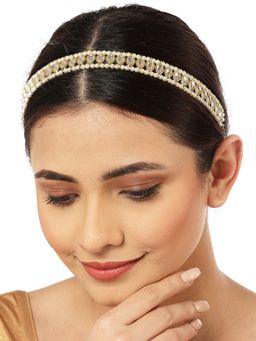 Karatcart - Gold Plated Pearl Beaded Drop Kundan Hairband for Women