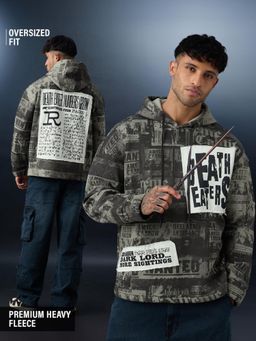 The Souled Store - Men Grey Typography Oversized Hoodie