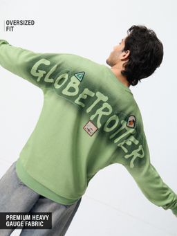 The Souled Store - Men Green Typography Oversized Sweatshirt