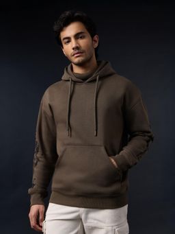 The Souled Store - Men Brown Typography Printed Oversized Hoodie