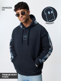 The Souled Store - Men Navy Blue Calligraphy Typography Oversized Hoodie