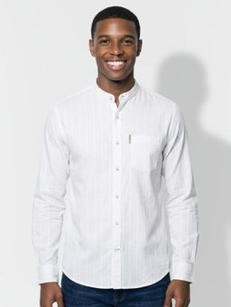 Being Human - Men White Stripes Long Sleeves Shirt