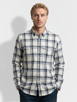 Being Human - Men White-Blue Checks Full Sleeves Shirt