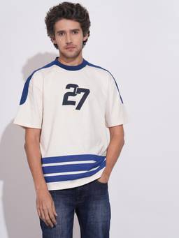 Being Human - Men Off White Typography Short Sleeves T-shirt