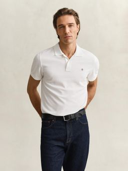 GANT - Men White Solid Shield Pique Polo T-shirt