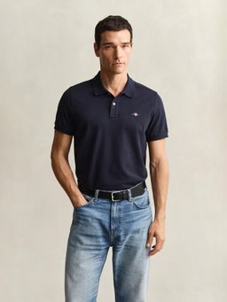GANT - Men Navy Blue Solid Shield Pique Polo T-shirt