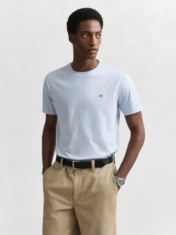 GANT - Men Light Blue Solid Shield Pure Cotton T-shirt