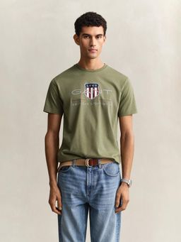 GANT - Men Olive Shield Printed Pure Cotton T-shirt