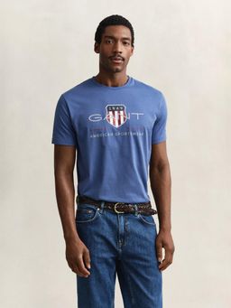 GANT - Men Blue Shield Printed Pure Cotton T-shirt