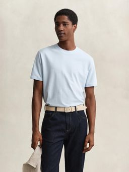 GANT - Men Blue Solid Tone Pique Pure Cotton T-shirt