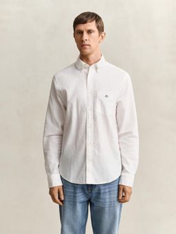 GANT - Men White Solid Cotton Linen Shirt