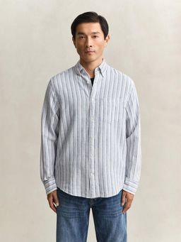 GANT - Men Blue Cotton Linen Striped Shirt