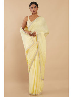 Soch - Yellow Organza Embellished Saree with Unstitched