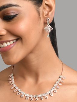 Fida - Wedding Luxurious Rose Gold-Plated American Diamond Jewellery Set for Women