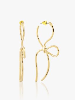 Kazo - Gold Ribbon Bow Drop Earrings