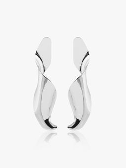 Kazo - Silver Fluid Wave Statement Earrings
