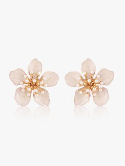Kazo - White Floral Pearl Stud Earrings