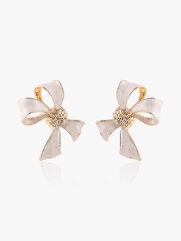 Kazo - White Luxora Bow Stud Earrings