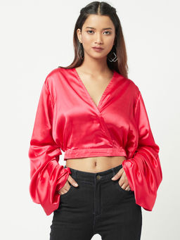 Attic Salt - Red Solid Folksy Pearl Satin Top