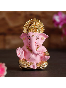 eCraftIndia - Gold Plated Pink Siddhivinayak Ganesha Idol For Home/Temple/Office/Car Dashboard
