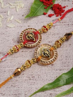 PANASH - Men Set Of 2 Gold-Toned Stone & Beads Rakhi With Roli Chawal