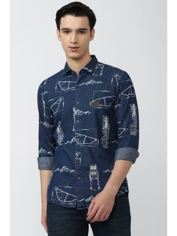 Peter England - Men Navy Slim Fit Casual Shirt