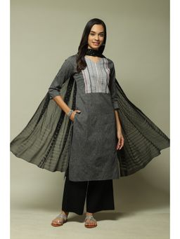 Biba - Grey Cotton Unstitched Suit (Set of 3)