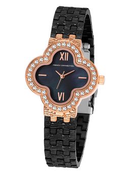 French Connection - Floruxe Mother of Pearl Black Dial Diamond Studded Statement Watch - FCO7BM (M)