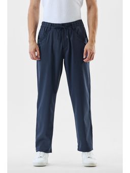 Snitch - Navy Blue Solid Straight Casual Trouser for Men