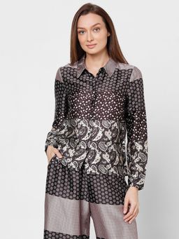 VERO MODA - Dark Brown All Over Printed Shirt