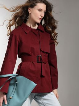 VERO MODA - Burgundy Long Trench Coat with Belt (Set of 2)