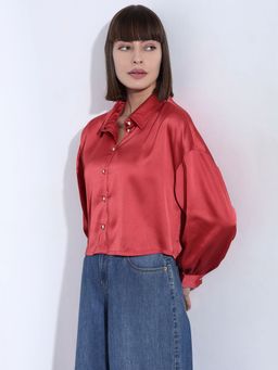 VERO MODA - Red Satin Cropped Shirt